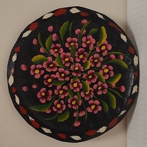 Vintage Mexican Hand Painted Floral Wooden Plate